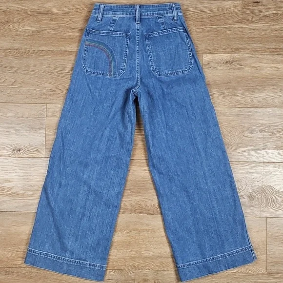 Madewell Emmett Rainbow Stitched Edition Medium Wash Wide Leg Crop Jean - Picture 8 of 16